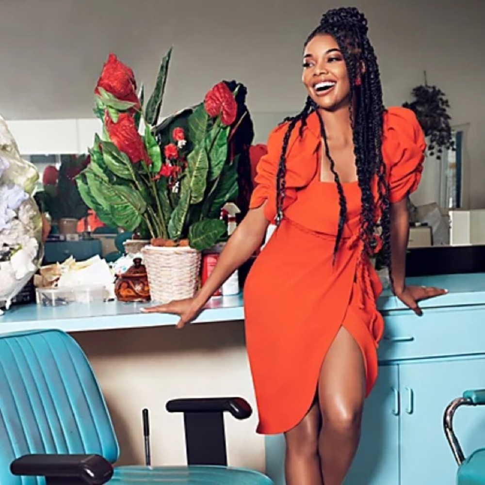 Ny&co gabrielle Union puff sleeve orange-red dress